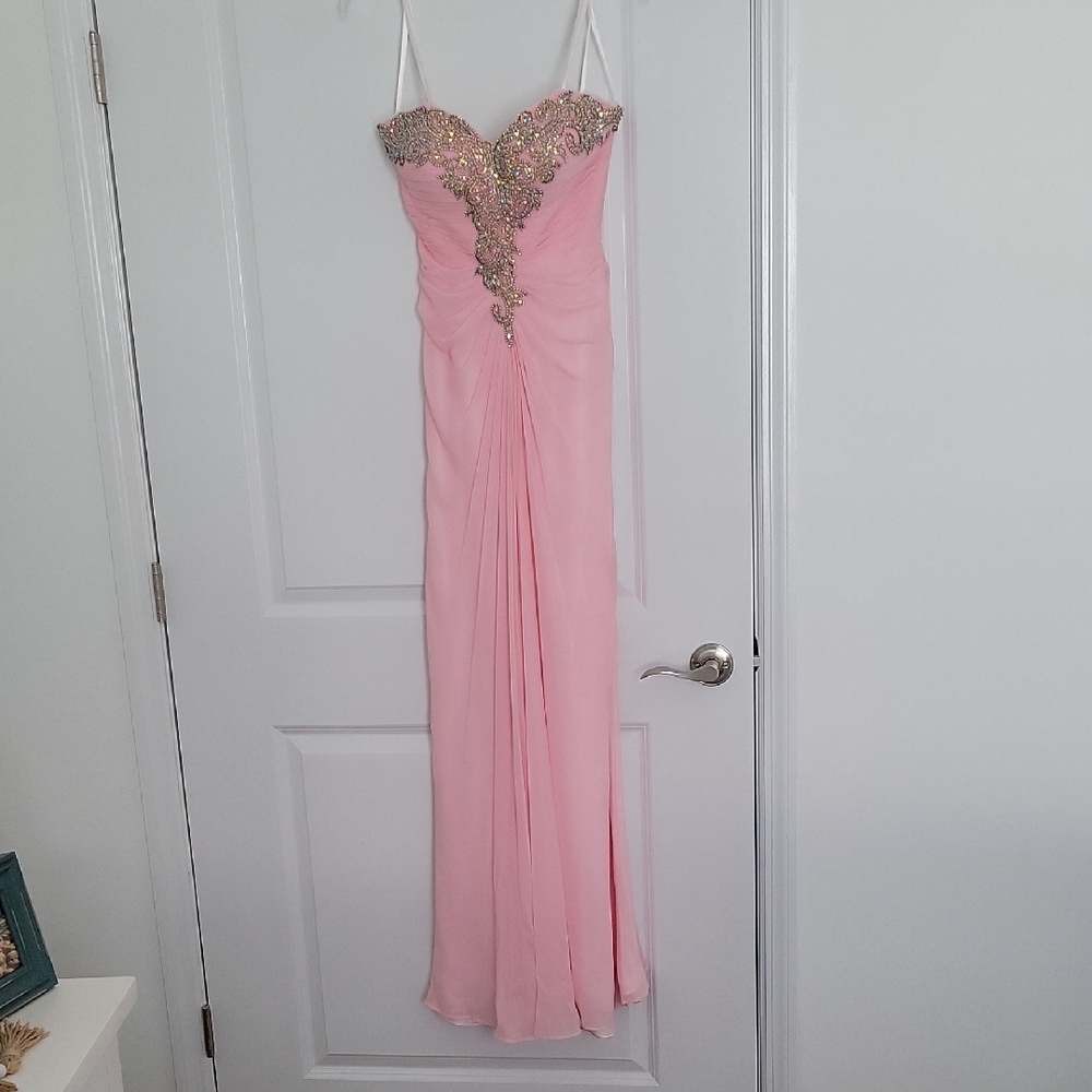 La Femme Pink Embellished Gown with Sweetheart Neckline for Prom